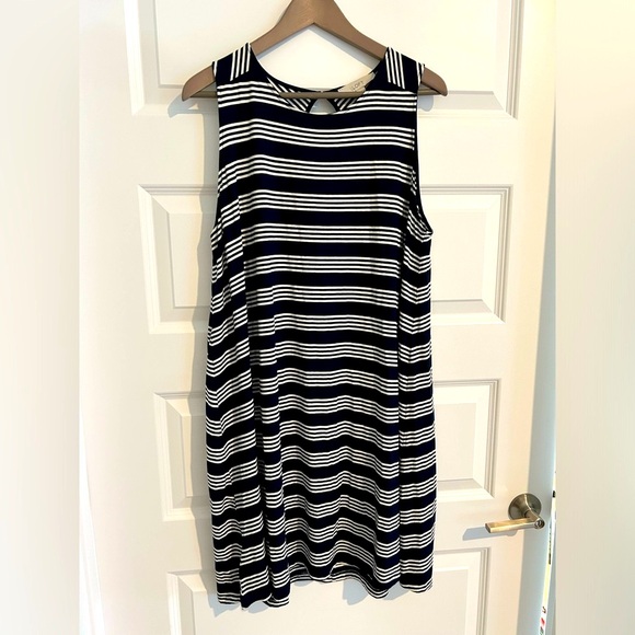 LOFT Dresses & Skirts - Loft Striped Sleeveless Swing Dress Navy Blue White Size XL